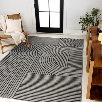Zephyr Mid-Century Modern Arch Stripe Reversible Machine-Washable Indoor/Outdoor Area Rug